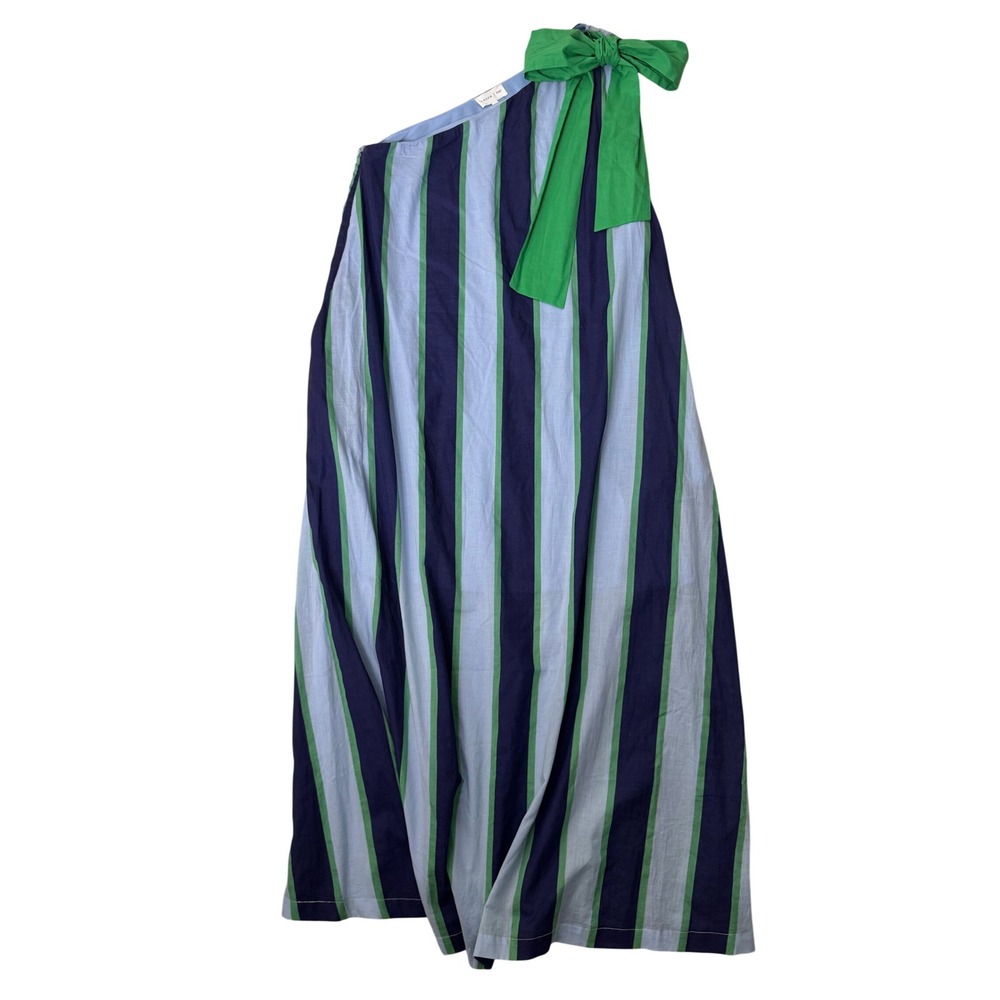 Entro Womens One Shoulder Striped Maxi Dress Blue Green Bow D27558 Large